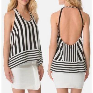BCBGMAXAZRIA Black + White Striped Dana Open-Back Silk Tank Blouse NWT Size XXS